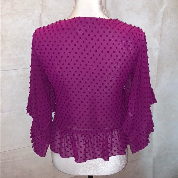 Purple Textured 3/4Flare Sleeve Blouse- Cool! - Picture 5 of 7